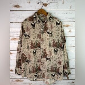 Vintage Red Head Animal Print Casual Button Down Long Sleeve Shirt Men’s Size M